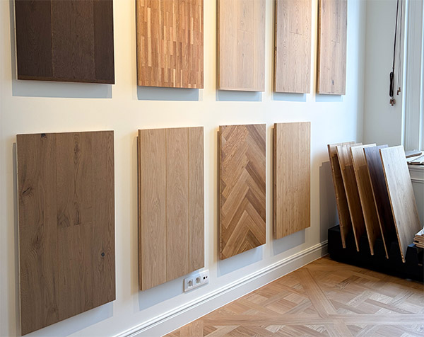 parketstalen in showroom te Wijnegem